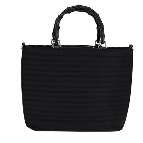 GUCCI Bamboo Handbag Nylon Black Silver 000 1998 000 1998